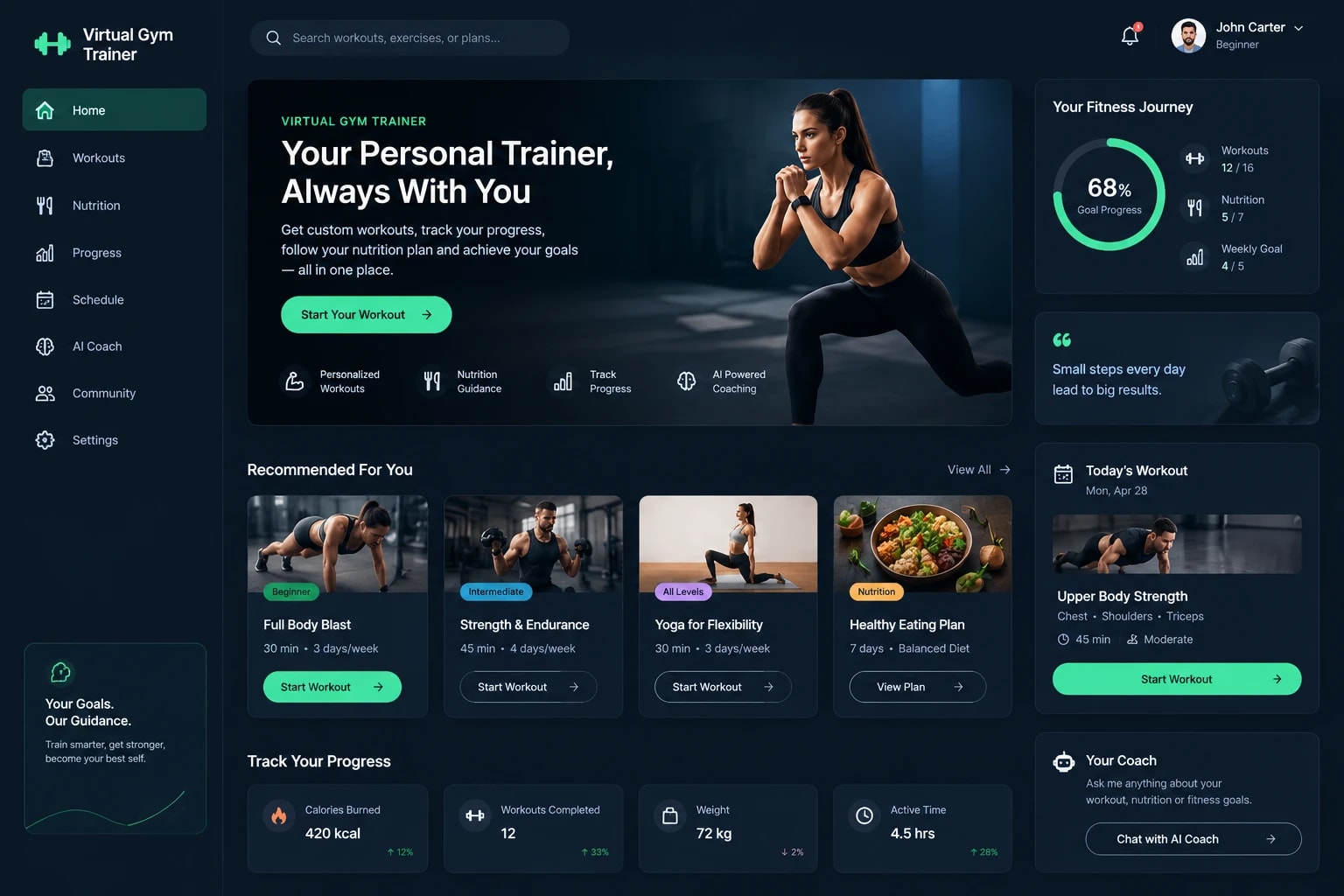 Virtual Gym Trainer Dashboard